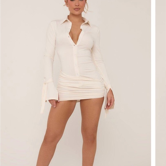 EGO Cream Button-Up Mini Dress - Picture 1 of 3